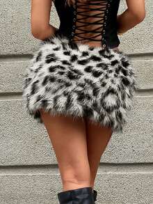 New Furry Patchwork Sexy Bodycon Mini Skirt - Multicolor - View 5