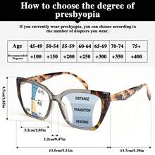 1pc Large Frame Progressive Multifocal Cat Eye Reading Glasses, Bestselling Leopard Print Design, With Comfortable Spring Hinges, Suitable For Men And Women Daily Wear - Gray Leopard Print - View 9