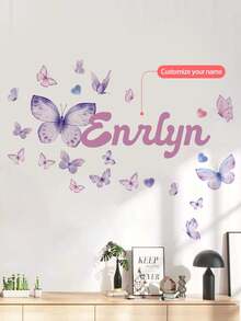 Custom Wall Stickers, Customizable Name,Colorful Butterflies Wall Decals - PVC Self-Adhesive Removable Wall Stickers For Nursery, Kids' Room, Playroom, Or Classroom – Cute & Creative Wall Decor For Any Space - Multicolor - View 7