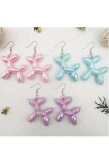 1 par de pendientes colgantes de perro globo juguetón - Acrílico de colores caramelo con acabado AB, estilo de dibujos animados lindo, ganchos de hierro hipoalergénicos - Perfecto para uso diario y como regalo