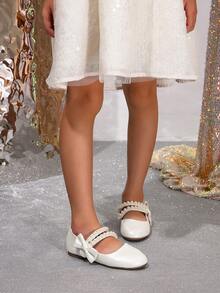 1 双时尚珍珠装饰平底公主鞋，适合女孩，四季皆宜