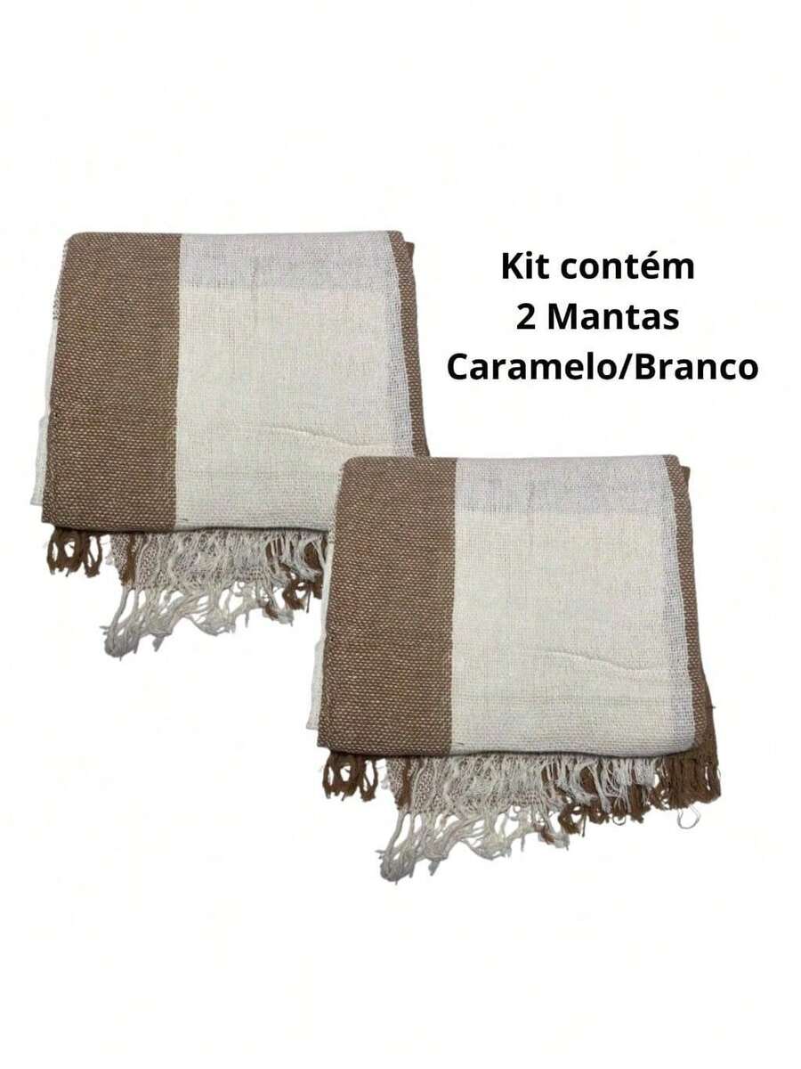 Kit Of 2 Blankets For Giant Luxury Sofa 120x210 Decorative Protective Sofa Cover - Caramel and White - View 1