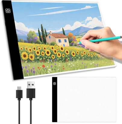 Dibujo A4 mesa de luz 2PCS, tablero LED para dibujo ultradelgado con 3 modos de iluminación, para dibujo, animación, arquitectura. Incluye puerto USB. Perfecto como negatoscopio y proyector para dibujar. Negro