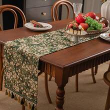 Floral Jacquard Table Runner With Tassels, Plant Edge Table Runner, Suitable For Garden Summer Kitchen Farmhouse Table Runner, Long Decorative, 13*70in Daisy Green - Green - View 7
