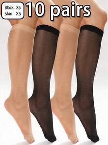 10 Pairs Women's Elegant Crystal Mid-Calf Socks, Soft Transparent Solid Color, Comfortable Fit For Daily And Formal Occasions, Hand Wash Only - Multicolor - View 6
