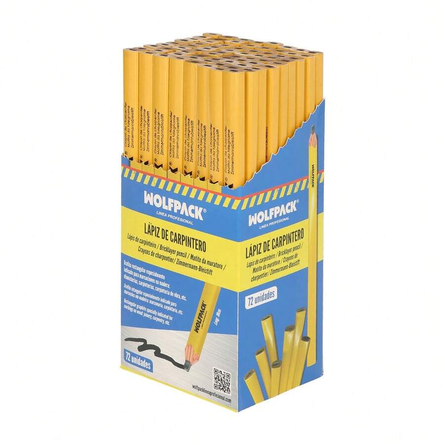 WOLFPACK LINEA PROFESIONAL Lapiz Carpintero Standar Caja 72 Lapices. Marcador Carpinteria, Albañileria - Amarillo - Ver 1