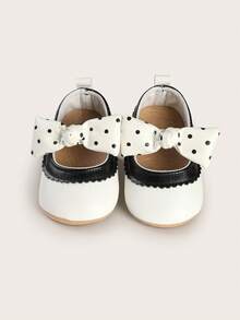 أحذية ناعمة لا تنزلق مع تصميم فيونكة للأطفال الرضع البنات حديثي الولادة من عمر 0-1 سنة، مناسبة لمناسبات مثل عيد الميلاد الأول أو مرور 100 يوم، للربيع والخريف