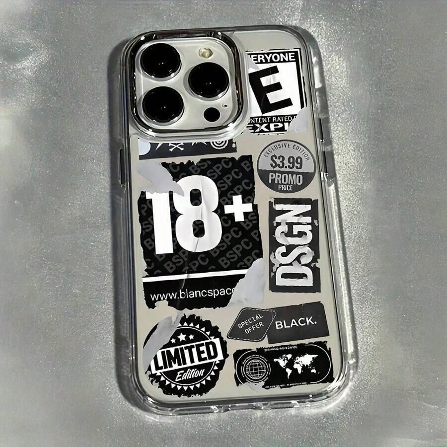 1pc Metal Transparent Personalized English Logo Design Mobile Phone Case, Compatible With IPhone 16 Pro Max/15/14 Plus/13/12/11, Protective Shell Waterproof Shockproof Anti-Fall Scratch Resistant - 型號2(1台) - 查看 1