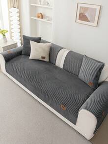 1PC Flannel Sofa Cushion With SF Leather Label, Anti-Slip Stripe Seat Pad. Protects 1 To 4-Seater Couches, Machine Washable, All-Season Use. - Multicolor - View 8