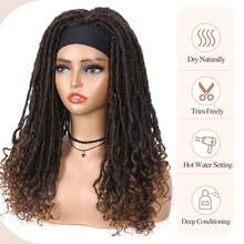 编织发带假发，女神编织钩针渐变棕色仿脏辫卷曲扭辫假发，手工钩针扭辫假发 - 黑棕色 - 查看 7