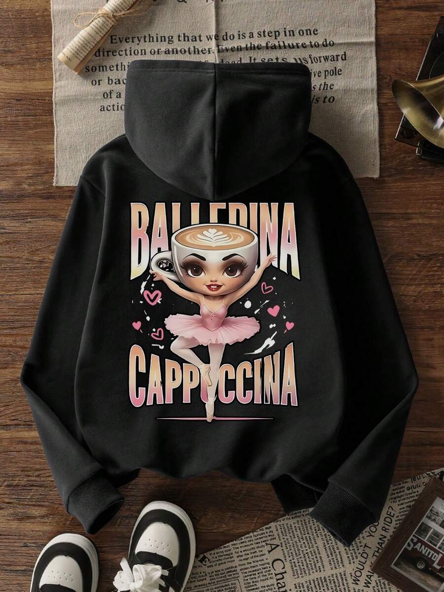 1pc Tween Girl Thermal Lined Thick Warm Sweatshirt, Young Student Clothing, Suitable For Children In Autumn/Winter, Long Sleeve Top - Black - View 1