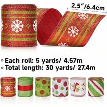 Christmas Wired Ribbon 30 Yards - 2.5 Inch Candy Cane Striped Burlap Ribbon For Wreaths, Gift Wrapping And Tree Decorations - Verde y blanco - Ver 2