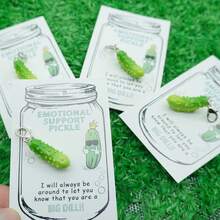1pc Mini "Emotional Cucumber" Resin Keychain, Novelty Cucumber Pocket Greeting Card, Cucumber Keychain Card, DIY Pocket Hug Card, Mini Decorative Gift, Creative Vegetable Cucumber Resin Gift, Fun Gift For Birthday, Singles Party, Graduation, Christmas, Resin And Paper Material, No Power Required, Home Kitchen Party Supplies - Multicolor - View 2
