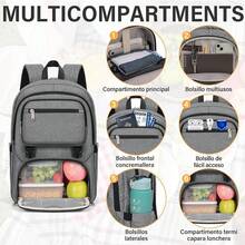 SDYSM Mochilas para Mujer Hombre con Lonchera Mochila para Laptop 15.6 Pulgadas Mochila Impermeable para Viaje Trabajo Picnic - GRIS - Ver 2