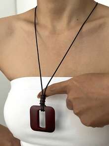 1 pieza Collar ajustable de estilo vintage minimalista bohemio con forma de corazón, estrella, cuadrado, redondo y caramelo de madera, lindo y elegante para mujeres, adecuado para uso diario, viajes, fiestas, superposición, regalo perfecto (longitud ajustable)