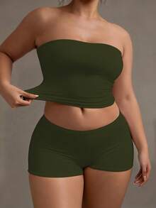 XLLAIS Áo camisole cơ bản gợi cảm không dây, áo ống ôm sát co giãn màu trơn thời trang, phù hợp cho phụ nữ mọi mùa hè. - xanh quân đội - Xem 5