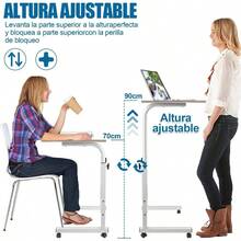 Escritorio para Laptop, Escritorio de pie mvil con Altura Ajustable, Mesa con Ruedas para Cama, fcil de Montar, para Oficina, Desayuno, caf 60x 40, Negro Cepillado - Grano de Madera + 60 x 40 cm - Ver 4