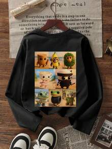 1 件青少年男孩休闲印花长袖 T 恤，春/秋季，时尚保暖舒适上衣，适合年轻学生和青少年 - 黑色 - 查看 1