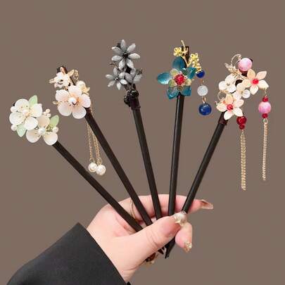 中式木质发簪，传统汉服发饰，复古流苏发夹，优雅女士发饰，发髻延长器，发饰，头部饰品