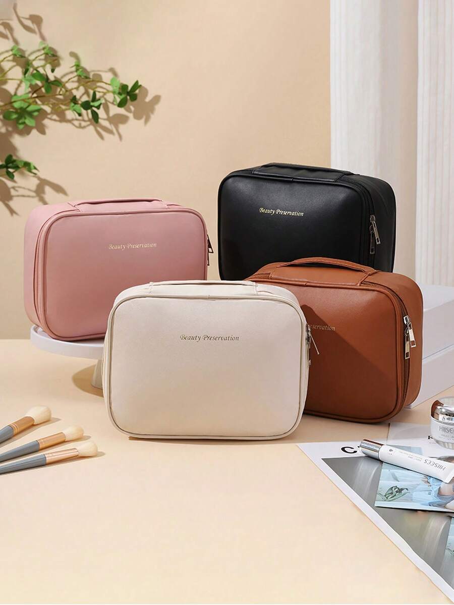 Borsa cosmetica in pelle PU per donna, alta capacità, portatile, di lusso, per celebrità online di alta gamma, borsa per cosmetici e articoli da toeletta, semplicità urbana, buona per conservare i cosmetici, aiuto per lo stoccaggio domestico