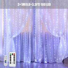 1pc 100/200/300 LED Curtain Lights, USB Hanging Fairy Lights String, Remote Control, 8 Lighting Modes, With Hooks, Suitable For Wedding, Kids Birthday, Christmas, Party, Bedroom Backdrop, Nursery, Indoor Home And Holiday Decor, Available In White, Warm White And Multi-Color - 彩色 - 查看 17