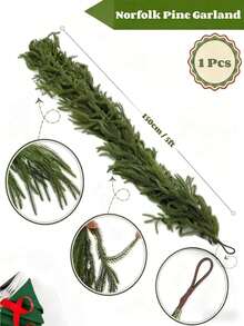 1 件 1.5/5/6/6.2/9 英尺人造诺福克松木花环，真实触感仿绿植花环，适用于壁炉、地幔、墙壁、窗户、栏杆、桌子、树、客厅、前门、室内外圣诞派对、婚礼、冬季节日装饰 - 綠色 - 查看 10