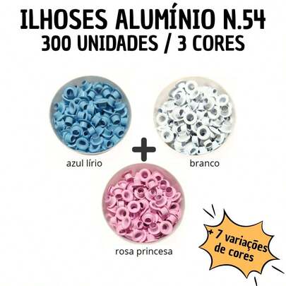 300 Ilhoses de Alumínio n.54 - 3 cores Para Artesanato e Papelaria Personalizada