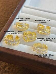 5pcs Fashion Cubic Zirconia Open Copper Rings Set, Suitable For Women's Wedding, Party, Holiday Gift (Gift Box Not Included) - Yellow Gold - View 4