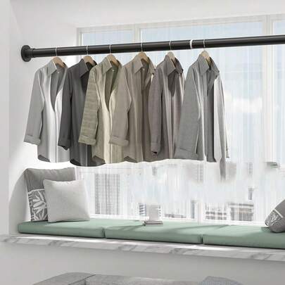 Varão ajustável para pendurar roupas, varão extensível resistente para guarda-roupa, economiza espaço, varão duplo para pendurar roupas, varão para armazenamento em guarda-roupa, varão telescópico com mola anti-queda e à prova de ferrugem, varão de cortina com mola antiderrapante, varão telescópico ajustável sem necessidade de furar.