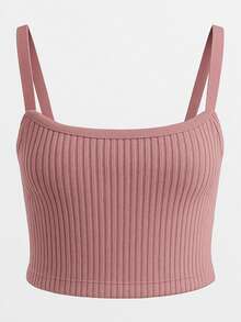 Conjunto de 3 piezas de tirantes casual adelgazante para mujer, unicolor, camiseta casual versátil para uso diario - Desnudo rosa - Ver 6