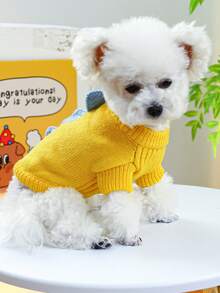 1 pièce Vêtements pour animaux de compagnie, Vêtements pour chiens/chats de petite taille, Tenue mignonne et heureuse pour chiots/chatons, Chandail de dinosaure chaud et confortable - Jaune - Jaune citron - Voir 2