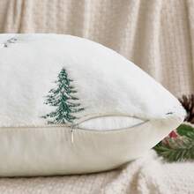 1 pezzo (Inserto cuscino non incluso) Federe decorative natalizie in finta pelliccia, cuscini con albero di Natale ricamato 45x45 cm, bianco e rosso, copri divano invernali per festival, camera da letto, soggiorno, decorazione per la casa - Bianco e verde - Visualizzare 5