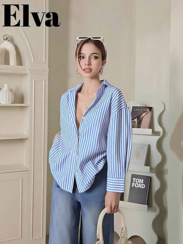 ELVA Striped Striped Office Office Back To School Clothes Rave Outfits Easter Shirt Casual Women Outfits Teacher Outfits For Women