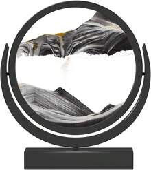 LUMIARTISAN Flowing Sand Painting, 3D Moving Sand Art Decor, Art Picture Sandscapes In Motion Round Glass Deep Sea Sand Art 360° Parallel Rotation, Wall Mounted Rotate Sculpture - màu đen - Xem 2