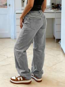 MYOURSA Dam Casual Distressed Vintage Straight Leg Jeans Vår - Ljusgrå - Visa 5