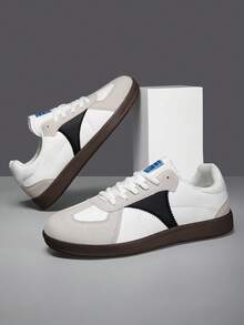 Men's Classic Colorblock Lace-Up Front Sneakers, Retro Casual Comfortable Walking Shoes