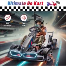 (24V 36V Electric Go Kart With Adjustable Seat), Licensed BMW Drift Kart With Dual 300W Motors, Crazy Go Cart For Kids Ages 6-12, Cool LED Lights, Drift Mode And 2 Speeds - 灰色 - 查看 8