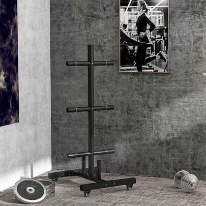 SOOZIER Weight Plate Rack, Bumper Plate Rack Holder For 2 Inch Plates And Bars, With 4 Transport Wheels And 6 Fasten Clamps, 440 Lbs Capacity