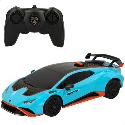 Rastar Carro de brinquedo controlado por rádio  Huracán STO, escala 1:24, design azul com detalhes em preto e laranja, controle remoto de 6 funções, suspensão independente, para crianças a partir de 6 anos. ✅ Entrega em 24/48 horas para Espanha (continental).
