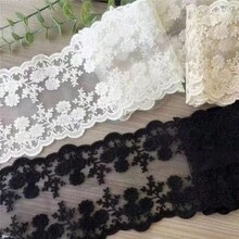 1 码白色棉质刺绣蕾丝面料，用于 DIY 缝纫窗帘裙饰，15 厘米宽 - 彩色 - 查看 3