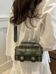 1pc Mini Retro Barrel Handbag For Women, Suitable For Daily Use - Green - View 6