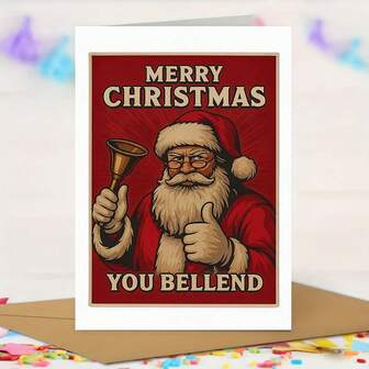 1pc Funny Rude Christmas Card With Naughty Santa & "Merry Christmas You Bothered" Saying - Humorous Office Gag Gift, Secret Santa Prank For Adults, Coworkers & Friends - Red & Golden Festive Design With Santa Face & Thumbs Up