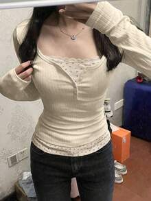 2 In 1 Ditsy Floral T-Shirt Women Summer Casual Knit Tee Tops Spring - Apricot - View 4