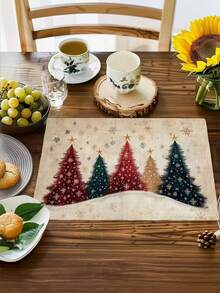 1/4/6/8/12 piezas Individuales para mesa de comedor, individuales con patrón de árboles de Navidad y invierno, individuales antideslizantes/fáciles de limpiar para decoración de mesa de comedor, fiesta y cocina - Caqui - Ver 3