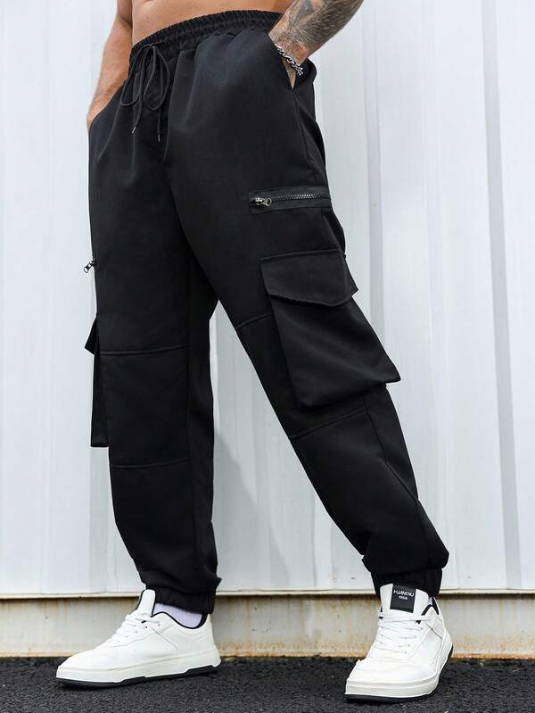 Plus Size Men's Casual Solid Color Cargo Pants