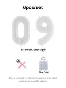 6件組 40英吋（約101公分）巨型白色數字0-9生日派對裝飾氣球，搭配柔粉色蝴蝶結，適合主題派對、嬰兒洗禮，夢幻甜美裝飾，完美拍照背景 - 白色數字 - 查看 2