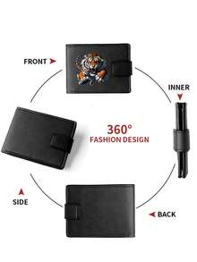1pc Vintage Tiger Pattern Ultra-Thin Wallet - Portable Card Holder, Suitable For Casual And Formal Occasions - Perfect Gift For Birthday, Christmas, Halloween - Durable Black Metal Clasp Version