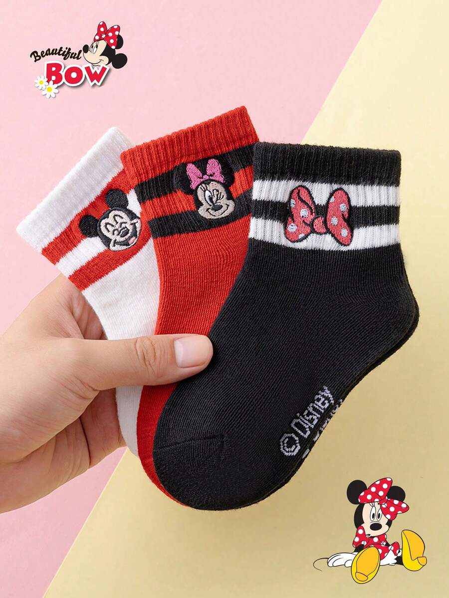 Disney 3/6 双正品可爱米妮老鼠图案袜子，女童中筒袜，韩国卡通风格，男童春秋婴儿袜 - 彩色 - 查看 1