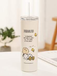 SNOOPY 1 件史努比 650ml 不锈钢真空保温水瓶，大容量，车载杯，户外便携式吸管杯，咖啡杯 - 彩色 - 查看 8