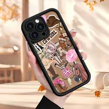 Funda vaquera para móvil, decorada con sombreros de vaquero y herraduras, compatible con  17,  16,  16 ProMax,  15,  15 ProMax,  14,  13,  12 y  11 Pro. Fabricada en TPU, ofrece protección a prueba de golpes. Perfecta para familiares, amigos, niños, cumpleaños, primavera, vacaciones, novios, novias y San Valentín. - Negro - Ver 4